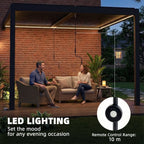 3 x 3 m Dark Grey Louvered Pergola with Adjustable Metal Roof, LED Lights