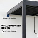 3 x 3 m Dark Grey Louvered Pergola with Adjustable Metal Roof, LED Lights