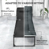 Set of 2 Folding Lounge Chairs with Cushion and Side Pocket, Black/Grey