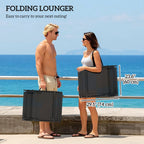 Set of 2 Folding Lounge Chairs with Cushion and Side Pocket, Black/Grey