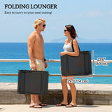 Set of 2 Folding Lounge Chairs with Cushion and Side Pocket, Black/Grey