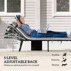 Set of 2 Folding Lounge Chairs with Cushion and Side Pocket, Black/Grey