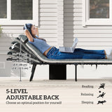 Set of 2 Folding Lounge Chairs with Cushion and Side Pocket, Black/Grey