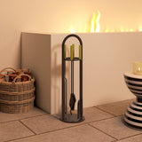5-Piece Metal Fireplace Tool Set with Brush, Shovel, Poker, Tongs & Stand, Gold Finish