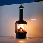Chimney Fire Pit with Poker and Charcoal Grid, Black