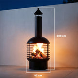 Chimney Fire Pit with Poker and Charcoal Grid, Black