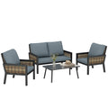 4-Seater Rattan Sofa Set with Cushions, Loveseat, 2 Armchairs & Coffee Table Grey
