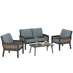 4-Seater Rattan Sofa Set with Cushions, Loveseat, 2 Armchairs & Coffee Table Grey