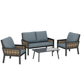 4-Seater Rattan Sofa Set with Cushions, Loveseat, 2 Armchairs & Coffee Table Grey