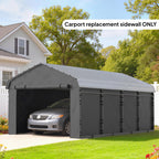 Carport Sidewalls with Roll-Up Door for 10' x 15' Structure, UPF50+ Waterproof PE Tarp, Dark Grey