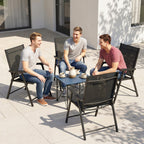 Set of 4 Folding Garden Chairs with High Back and Armrests, Black