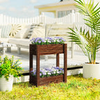 2-Tier Wooden Raised Planter with Liner, 60 x 25 x 70 cm