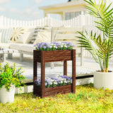 2-Tier Wooden Raised Planter with Liner, 60 x 25 x 70 cm