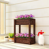 2-Tier Wooden Raised Planter with Liner, 60 x 25 x 70 cm