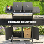 2+1 Burner Hybrid Dual Fuel BBQ Grill with Cabinet, Black