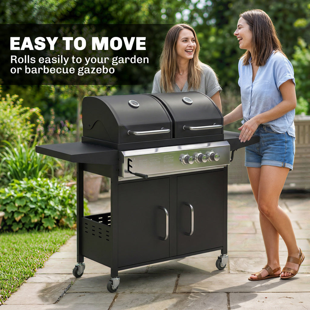 2+1 Burner Hybrid Dual Fuel BBQ Grill with Cabinet, Black