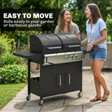 2+1 Burner Hybrid Dual Fuel BBQ Grill with Cabinet, Black