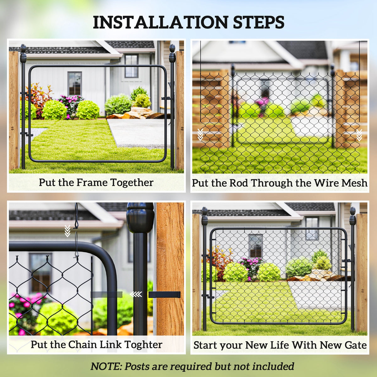 26-71 in. W x 4 ft. H Chain Link Fence Gate, Black