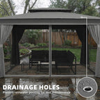 10' x 12.5' Outdoor Gazebo with Double Roof, Curtains and Netting, Dark Grey