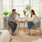 3-Piece PE Rattan Bistro Set with Glass-Top Table & Cushions, Dark Grey