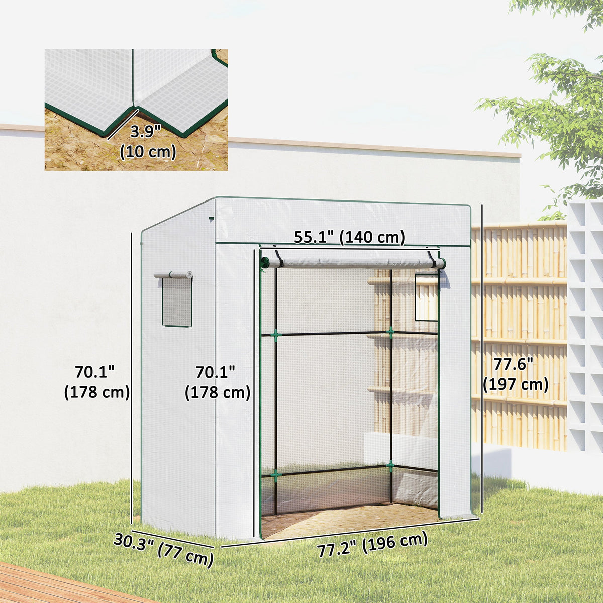 77.2" x 30.3" x 77.6" Lean-to Tomato Greenhouse, White