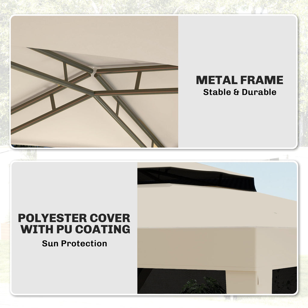 10' x 10' Canopy Tent with Mesh Netting and Double-Tier Roof, Beige