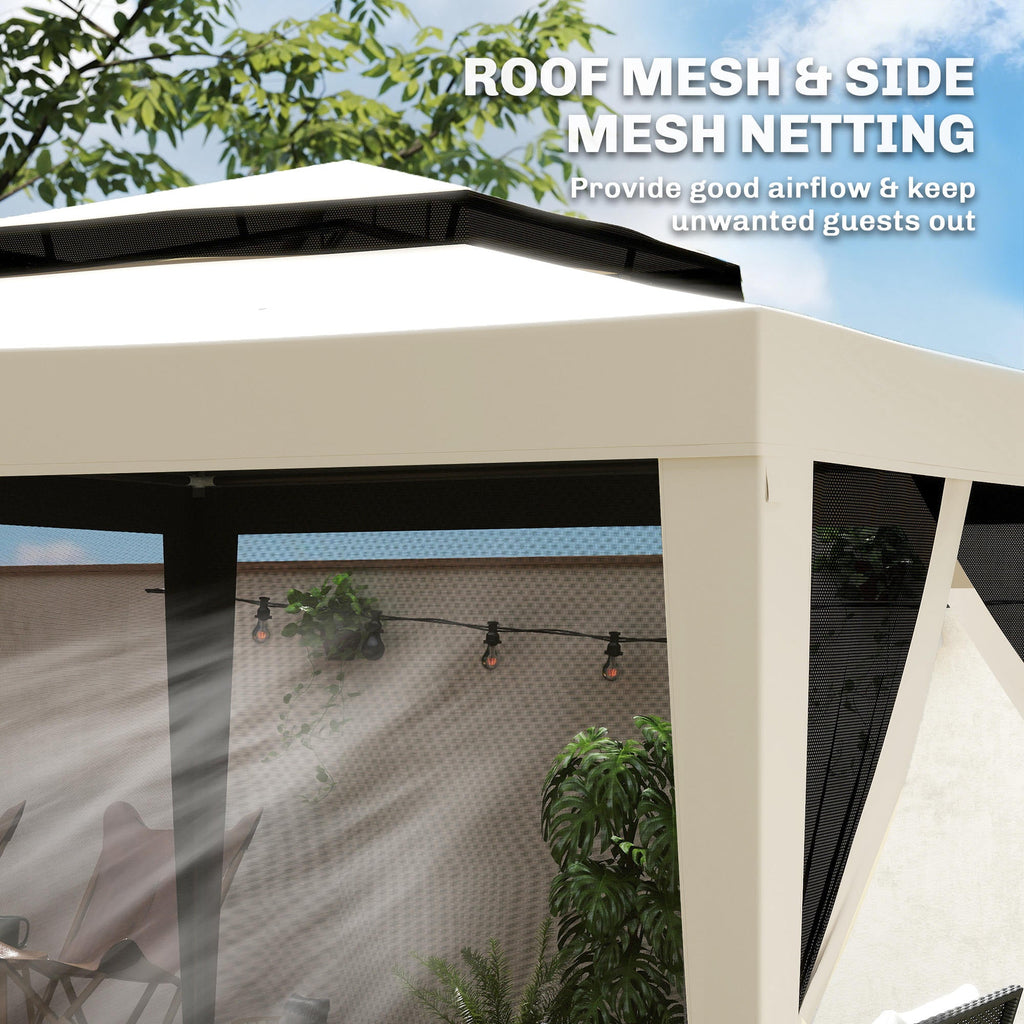 10' x 10' Canopy Tent with Mesh Netting and Double-Tier Roof, Beige
