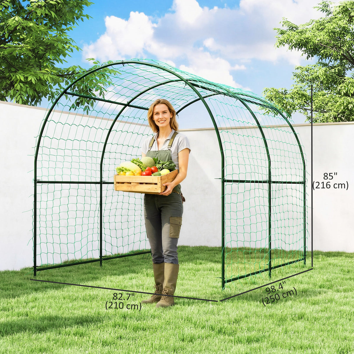 7.1FT Garden Arch Trellis with Climbing Net for Outdoor Plants