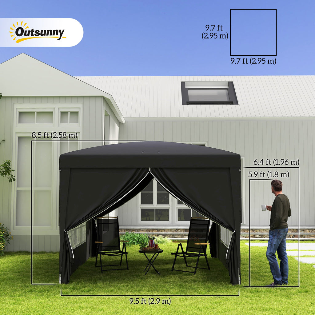 10' x 10' Pop-Up Party Tent Canopy with Carrying Bag for Outdoor Events, Black