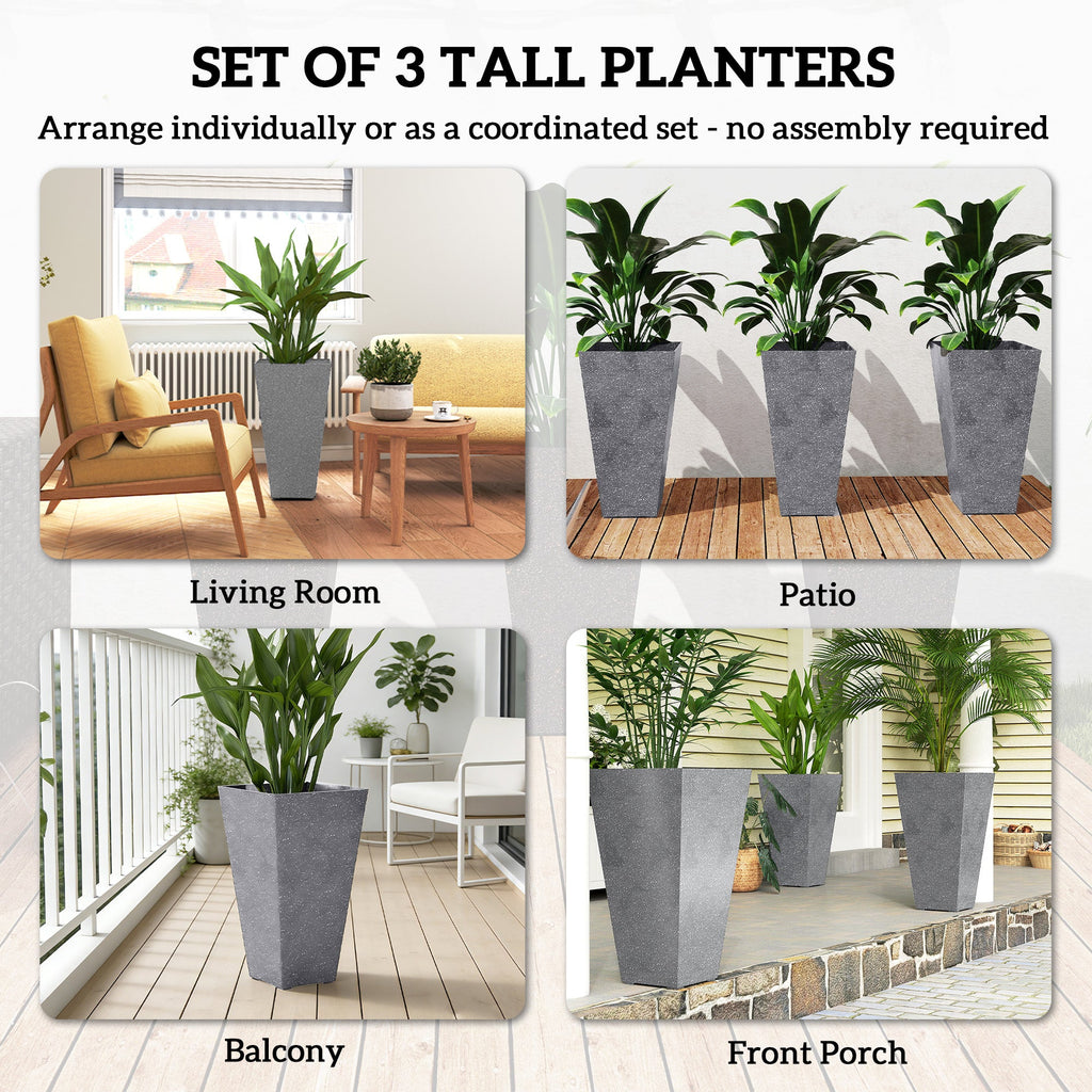 3-Piece 28" Tall Planters with Drainage Holes, Gray