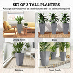 3-Piece 28" Tall Planters with Drainage Holes, Gray