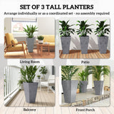 3-Piece 28" Tall Planters with Drainage Holes, Gray
