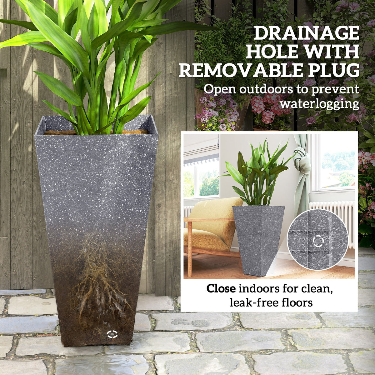3-Piece 28" Tall Planters with Drainage Holes, Gray
