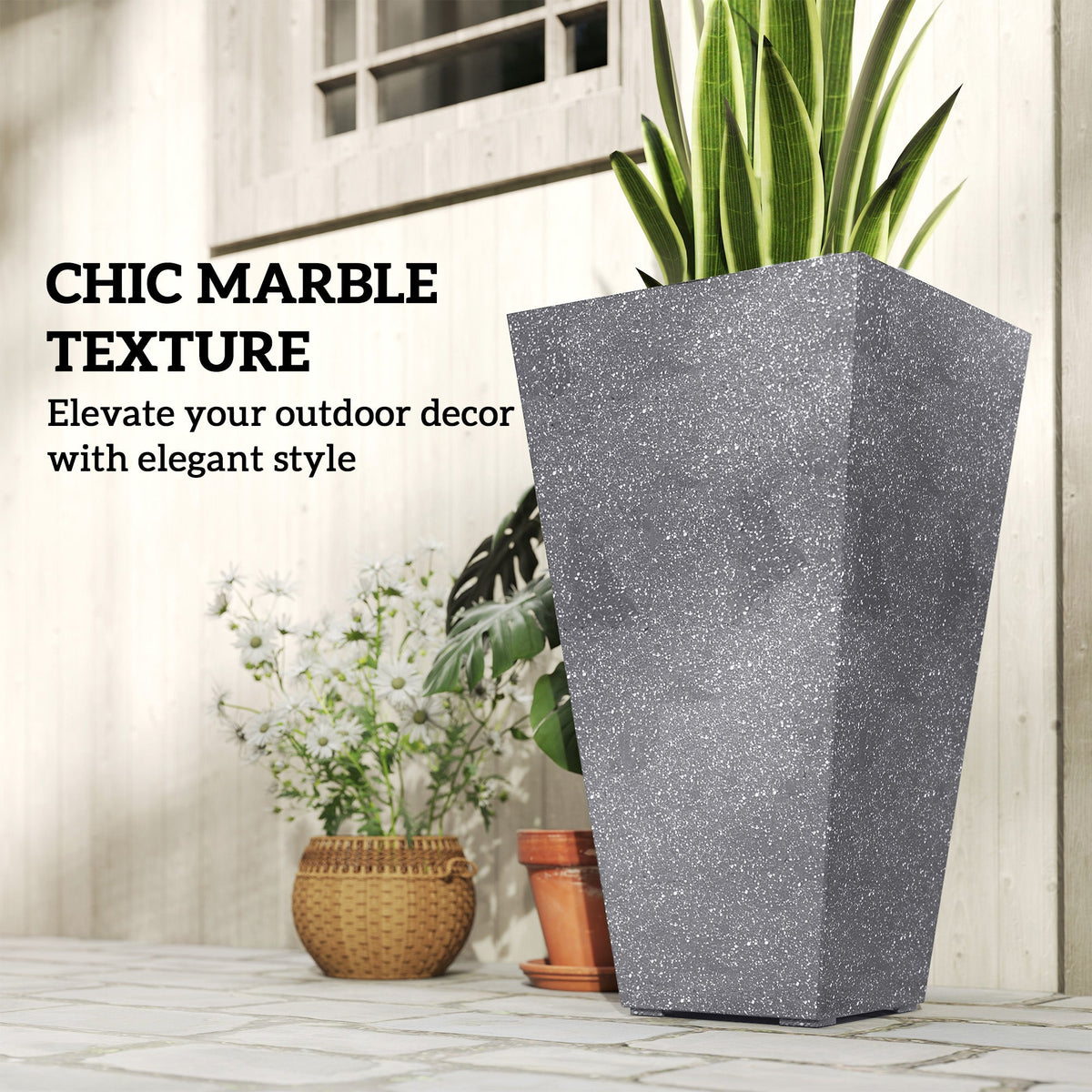 3-Piece 28" Tall Planters with Drainage Holes, Gray