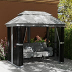 3-Seat Patio Swing Chair with Mesh Sidewalls, Gray