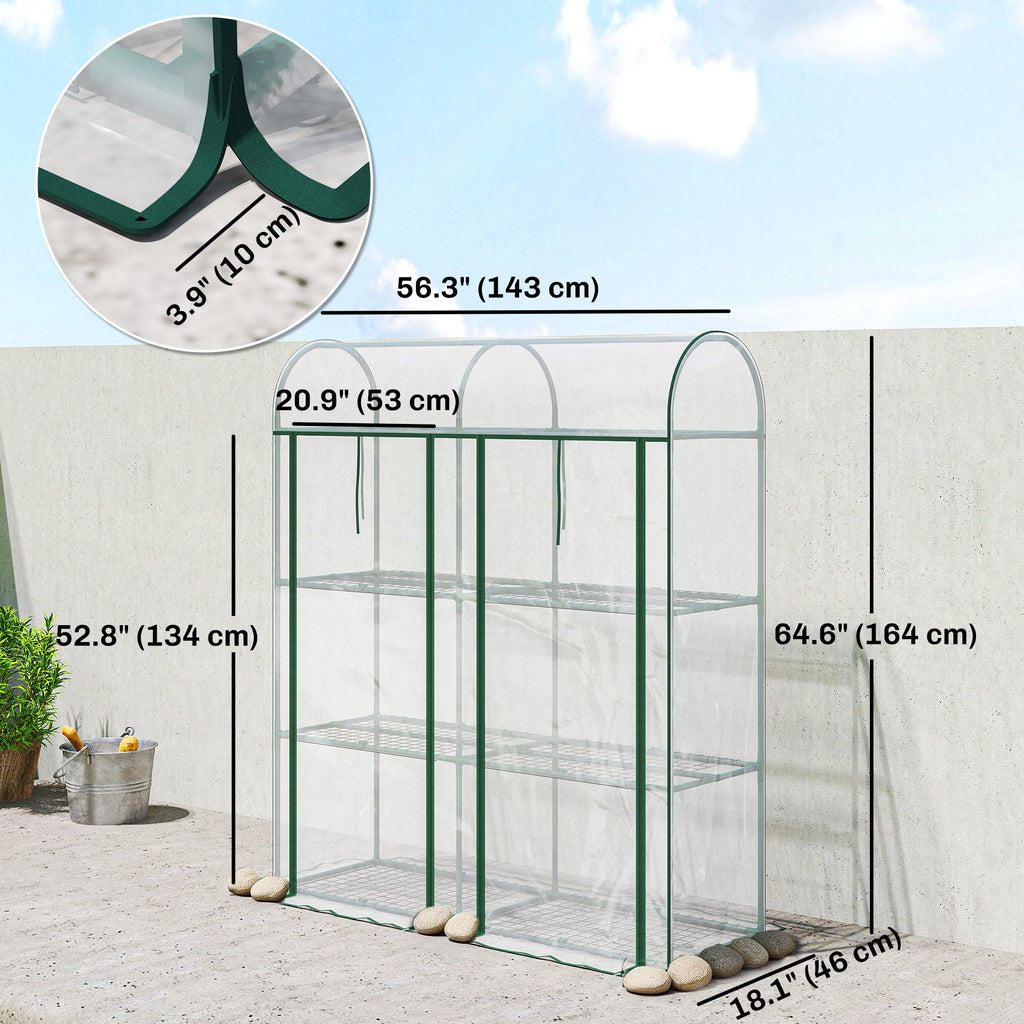 3 Tier Mini Greenhouse with 2 Roll-up Doors, 56.3" x 18.1" x 64.6"