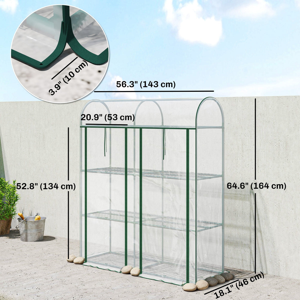 3 Tier Mini Greenhouse with 2 Roll-up Doors, 56.3" x 18.1" x 64.6"