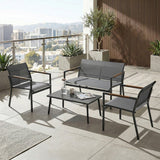 4-Seater Outdoor Sofa Set with Loveseat, 2 Armchairs & Metal Table, Mesh, Grey