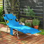 Folding Lounge Chair with Face Hole, Side Pocket and Strap, Blue