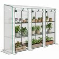 Lean-to Greenhouse 84.6" x 18.1" x 56.7" with 3 Shelves & 3 Rollup Doors, White