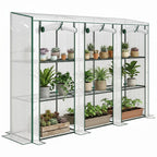 Lean-to Greenhouse 84.6" x 18.1" x 56.7" with 3 Shelves & 3 Rollup Doors, White
