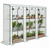 Lean-to Greenhouse 84.6" x 18.1" x 56.7" with 3 Shelves & 3 Rollup Doors, White