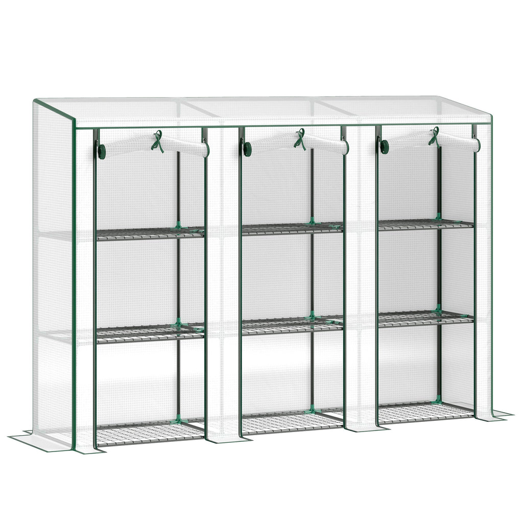 Lean-to Greenhouse 84.6" x 18.1" x 56.7" with 3 Shelves & 3 Rollup Doors, White