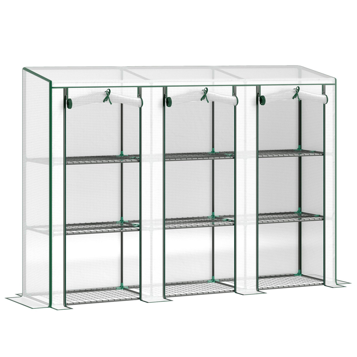 Lean-to Greenhouse 84.6" x 18.1" x 56.7" with 3 Shelves & 3 Rollup Doors, White