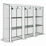 Lean-to Greenhouse 84.6" x 18.1" x 56.7" with 3 Shelves & 3 Rollup Doors, White
