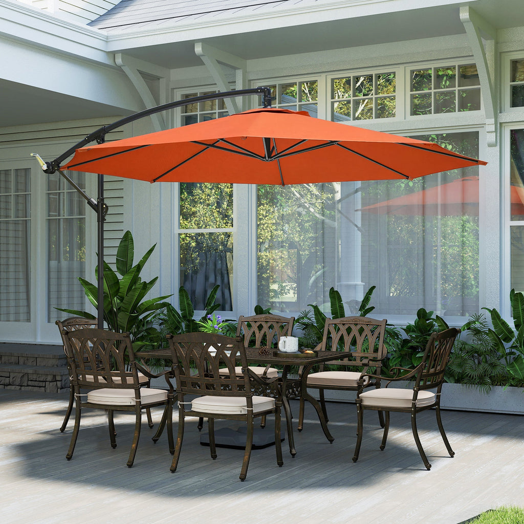 3 m Banana Parasol with Crank Handle, 8 Ribs & Cross Base, Orange