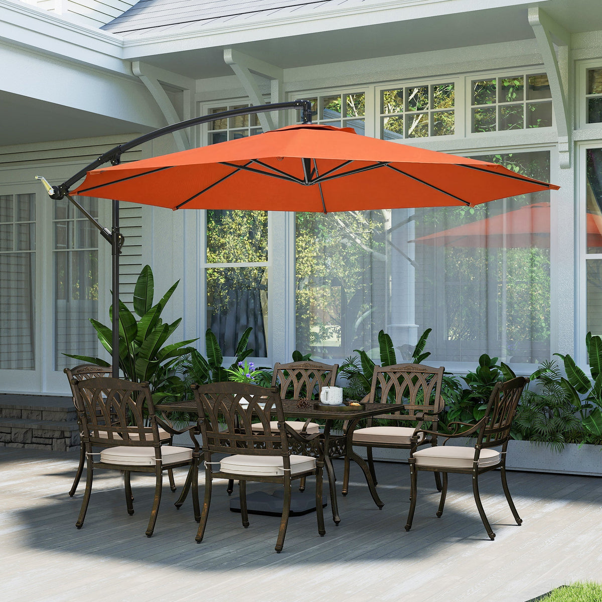 3 m Banana Parasol with Crank Handle, 8 Ribs & Cross Base, Orange