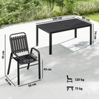 7 Piece Garden Dining Set with Stackable Chairs and Umbrella Hole, Black