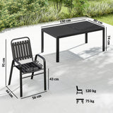 7 Piece Garden Dining Set with Stackable Chairs and Umbrella Hole, Black