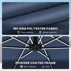 3 m Cantilever Parasol with Solar LED Light, Cover & 360° Rotation, Navy Blue